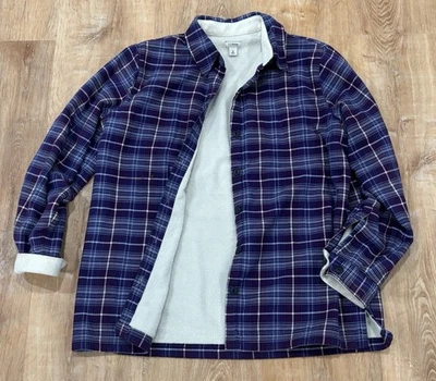 LL Bean Women’s Fleece Lined Flannel Shirt Medium Purple Plaid - Image 1 of 4