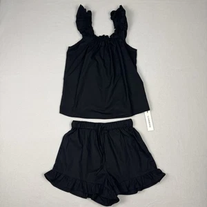 COMMENSE Reine Baumwolle Rüschen Shorts Set Schwarz Set Shorts Top Größe Small - Bild 1 von 13