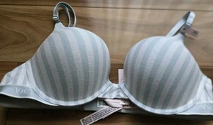 NWT Victoria's Secret bombshell add 2 cups TShirt padded bra Stripe 36B push up - Picture 1 of 7
