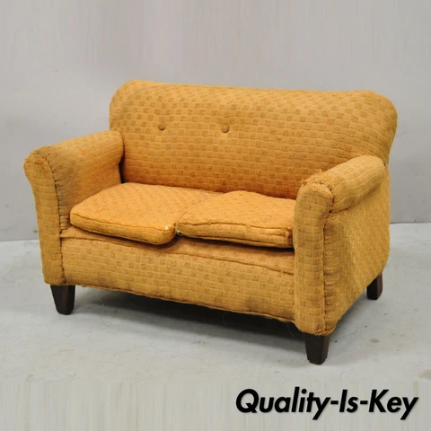 Small Vintage Wood Frame Traditional Miniature Doll Child's Kid's Sofa Couch Cover