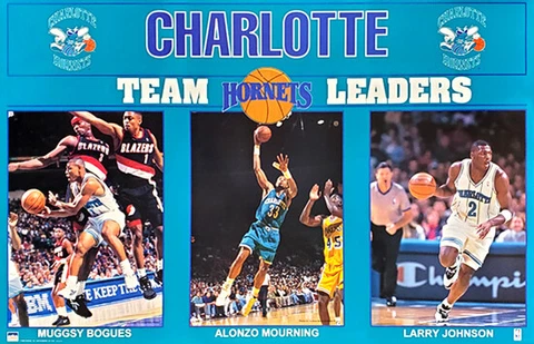 Charlotte Hornets 1993 Vintage 22x34 POSTER - MUGGSY, ALONZO MOURNING, L Johnson Cover