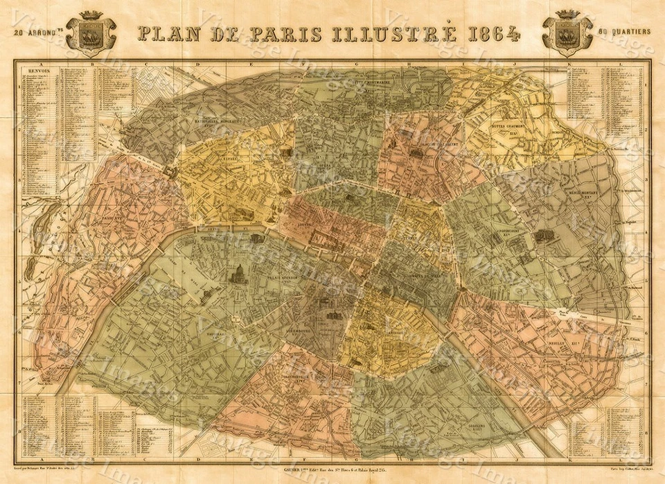 Historic Map of Paris France 1864 Garnier Monument Street wall map art print  - Image 1 of 1