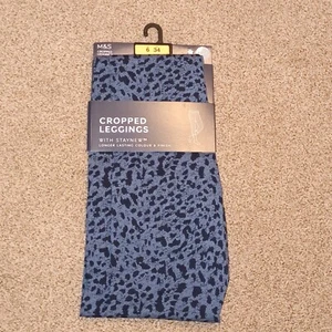 M&S Size UK 6 Reg Patterned Stretch Leggings Blue Amimal Print All Seasons BNWT - Picture 1 of 7