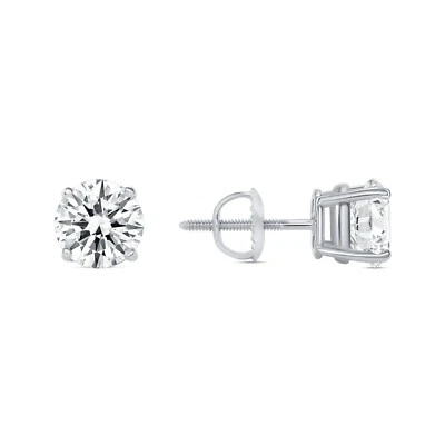 2 Ct Round Real 14K White Gold Created Diamond Earrings Studs Basket ScrewBack - Image 1 of 3
