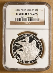 2010 P Boy Scouts Commemorative Silver Dollar NGC PF 70 Ultra Cameo - Picture 1 of 2