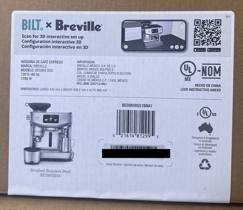 Breville Oracle Jet Espresso Machine / Model #BES985BSS1BNA1