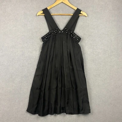 Vestido Country Road para mujer 4 negro solero correa ancha plisado estrás viscosa Foto 1 de 4