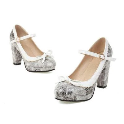Zapatos para mujer con plataforma punta redonda hebilla imitación cuero lazo estampado floral Mary Jane Foto 1 de 4