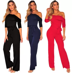 Abito lungo tuta aderente Cintura Scollo Fascia Cerimonia Ballo Party Jumpsuit S - Imagen 1 de 4