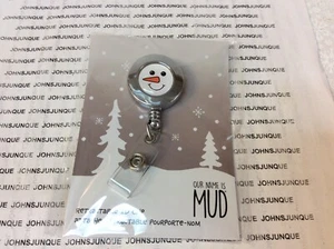 EINZIEHBARER AUSWEISCLIP SCHNEEMANN Neu in versiegelter Plastiktüte METALL-SILBER - Bild 1 von 2