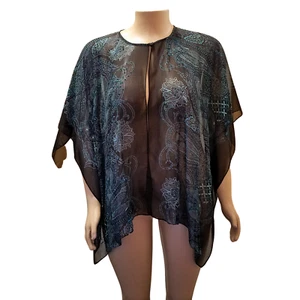 Maggie Barnes Kimono-Topper vorne offen Einheitsgröße schwarz blau Blumen Paisley  - Bild 1 von 4