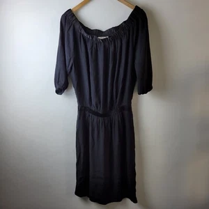Hush Women Size 6 Black Smart Off Shoulder Midi Dress Casual Oversized Peasant - Picture 1 of 10