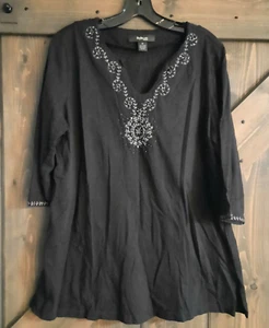 Style & Co 2x beaded boho cotton shirt v-neck black - Picture 1 of 4