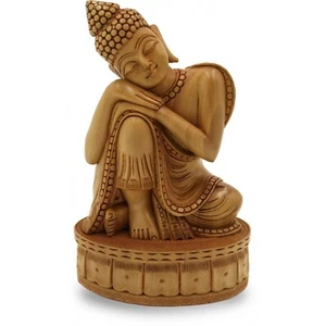 Beautiful Handcrafted Wooden Lord Gautam Buddha Sitting With Head on Knee Statue - Picture 1 of 5
