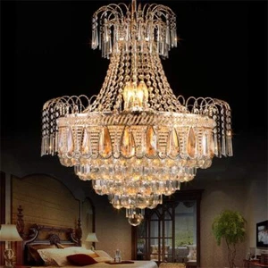 23.6" Modern K9 Crystal Chandelier Ceiling Light Fixture Raindrop Pendant Light - Picture 1 of 13