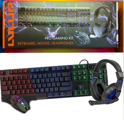 NEW Vivitar LVLUP LU745 Wired PRO GAMING KIT: Keyboard+ Mouse+ Headphones BLACK - Image 1 of 4