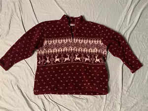 Cherokee SNOWFLAKE/WINTER Maroon All-Over-Print Plush Ski Lodge Fleece Jacket XL - Picture 1 of 4