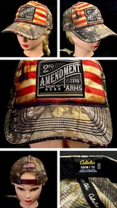 Cabelas American Flag USA 2nd Amendment Right To Bare Arms Camo Snapback Hat Cap - Picture 1 of 1