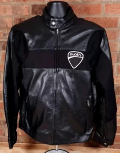 Ducati Motorcycle Black Cowhide Leather Cafe Racer Jacket Mens Medium - Picture 1 of 15