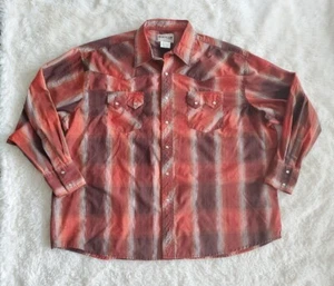 Vintage Rustler Wrangler Pearl Snap Plaid Shirt Orange Brown Mens 2XL Made 🇺🇸 - Picture 1 of 7