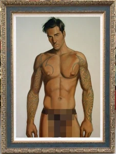 Dipinto olio originale fatto a mano arte giovane gay maschio nudo uomo su tela 24"X36" - Foto 1 di 2