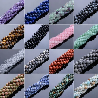 4mm/6mm/8mm 1 strand 15" Round Natural Gemstone Stone Beads DIY Jewelry - Image 1 of 4