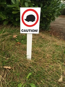"Caution" Sign for Hedgehogs Crossing Mounted onto 3mm PVC Plastic with Stake - Picture 1 of 2