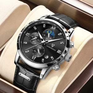 🔥Reloj de cuarzo para hombre reloj de pulsera de cuero cronógrafo fecha brillante reloj impermeable - Imagen 1 de 8