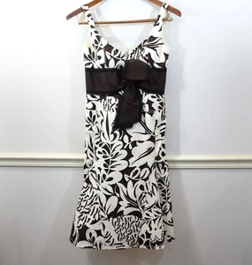 Carolina Herrera Floral White Brown Midi Party Dress Sz 6 100% Silk Lining Boned - Picture 1 of 12