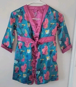 Disney Frozen II Girls Sz. 4 Robe Satinet LightweightBlue/Pink Silky Floral Tie  - Picture 1 of 7