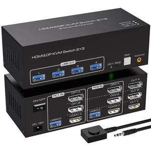 VPFET 4K144Hz 2 Displayport HDMI KVM Switch 2 Computers 3 Monitors 8K60Hz - Afbeelding 1 van 10