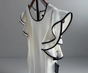 Tommy Hilfiger Dress Size 12 White Ruffle Sleeve Zip Back Classic Career NWT - Picture 1 of 8