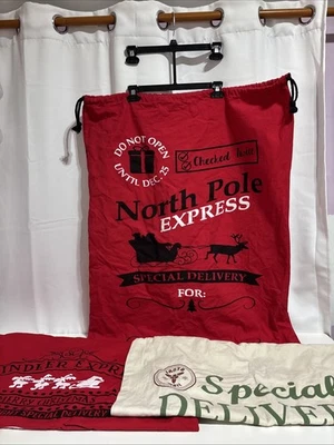 3 North Pole Express Santa Sack Christmas Gift Canvas Bag 34x28 2 Red 1 White - Image 1 of 4