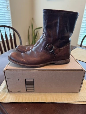 Hombres Frye 87870 Philip Arnés Cuero Marrón Cremallera al Tobillo Moto Motociclista Botas Talla 7.5 Foto 1 de 4