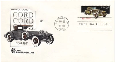 Cord 1931 Cabriolet Convertible Classic Automobile Car USA FDC 1988 - Image 1 of 2