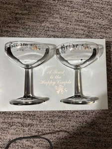 Juego de copas tostadas champán boda con letras plateadas de novia y novio de colección - Imagen 1 de 4