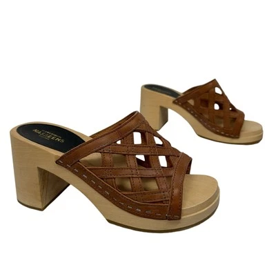 Sweedish HASBEENS Basket Clog Sandals SZ 37 Brown Leather Block Wood Heel KHD350 - Image 1 of 4