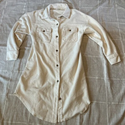  Anthropologie Pilcro Shirt Dress Corduroy Cream Shirt Dress Women’s Small - Image 1 of 4