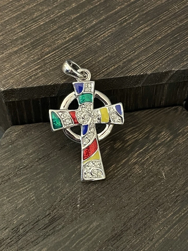 Серебряный тон эмали со стразами кельтский крест подвеска на Тара Ирландии ирландский - Изображение 1 из 4