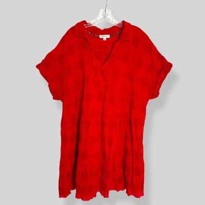 Umgee Size 2XL 100% Cotton Tunic Dress Red Raw Hem Lagenlook Boho Peasant Casual - Image 1 of 4