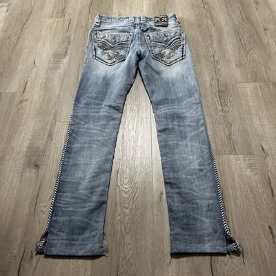 Rock Revival Jeans Hombre’s 28 X 31 Cresdent Alt Recto Envejecido Grunge Gótico Foto 1 de 4