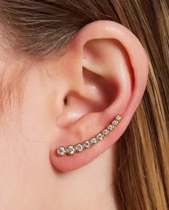 Adornia Swarovski Kristall 14K vergoldet SS Einfassung Akzent Ohr Kletterer - Bild 1 von 3