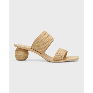 $428 Cult Gaia Jila Sandals Sphere Heel in Natural Open Toe Slide Style Sz 6 NEW - Picture 1 of 9
