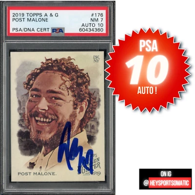 2019 Topps Allen & Ginter Full-Size Post Malone ON CARD auto 10 GEM MINT PSA 7! - Image 1 of 4