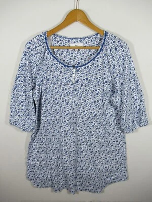 Karen Neuburger Sleep Shirt Women Large Blue/White Floral 3/4 Sleeve - Image 1 of 4