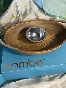 Nambe Cabo Chip and Dip Bowl MT1000 Open Box Ash Wood 17.5" X 11" - Picture 1 of 11