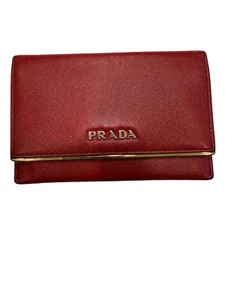 AUTHENTISCH Prada Soffiano rot Leder mit Goldbarren & Logo Kreditkarten-/Ausweisetui - Bild 1 von 14