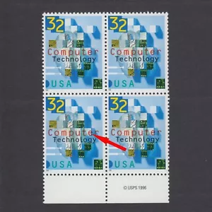 US Error stamp,"e" print through,1996 Computer Technology Block,Scott#3106,MNH - Picture 1 of 5