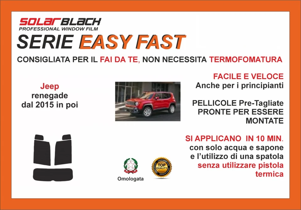 Pellicole Oscuranti Vetri Jeep Renegade dal 2015 in poi kit posteriore EASY FAST - Image 1 of 1
