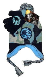 JURASSIC PARK WORLD Premium Knit Peruvian Winter Hat & Gloves Set w/ Braids  $25 - Picture 1 of 1